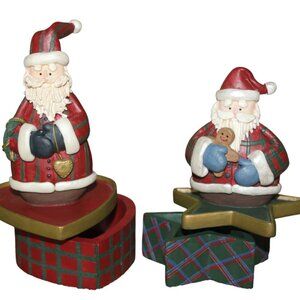 Santa Claus Trinket Box Set Star Heart Vintage Christmas Holiday Small Plaid Red